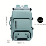 ⁦1pc Waterproof 43.94cm Business Laptop Backpack with Shoe Compartment, Large Capacity Travel Rucksack for Hiking & Camping, Multiple Compartments & Padded Sleeves, Fits College Students & Women's Work Carry-On, Teal Green, Organized Storage Design | Highq⁩ - الصورة ⁦9⁩