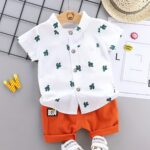 2pcs Baby Boys Dinosaur Print Button Short Sleeve Shirt Top & Elastic Waist Shorts Set Toddler Summer Clothes For Daily & Outdoor Wear - Image 14