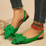 ⁦Women's Fashion Bow-Knot Flat Sandals, Casual Versatile Slip-Ons with Pointed Toe, Fabric Upper and Rubber Sole for All Seasons, Ladies Sandals⁩ - الصورة ⁦36⁩