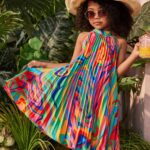 Boho Summer Loose Fit Non-Stretch Woven Pleated Tie Dye Halter Dress, Polyester, for Youth - Image 9