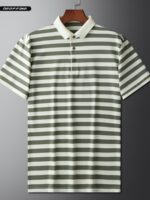 Men's Summer Striped Shirt - Casual Short Sleeve, Black & White Vertical Stripes, Button-Up Collar, Machine Washable, Comfort Fit for Business or Leisure, Versatile Menswear, Medium Elasticity Fabric - Image 8