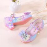 ⁦Sparkly Rainbow Princess High Heels for Girls - Glittery Pink & Purple Dress Shoes with Pearl & Rhinestone Embellishments, Non-Slip Rubber Sole, Hook-and-loop Fastener Closure - Perfect for Performances, Parties & Special Occasions⁩ - الصورة ⁦3⁩