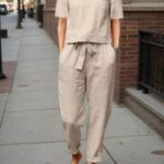 ⁦Casual two-piece set of plain long-sleeved pants with pockets, ideal choice for women in spring and autumn⁩ - الصورة ⁦11⁩