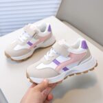 ⁦Stylish Beige & Black Sneakers with Easy Closure Straps, Round Toe, Low Top Design for Running and Daily Wear, Preppy Style, Tpr Sole, Casual Athletic Shoes | Stylish Athletic Shoes | Easy Closure Strap Sneakers⁩ - الصورة ⁦2⁩