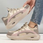 ⁦Women'S Breathable Anti-Smash Sneakers - Lightweight, Slip-Resistant, Steel Toe Design for Comfort & Support, Beige & White Low-Top Casual Shoes with EVA Sole, Casual Footwear | Modern Casual Shoes | Durable Footwear⁩ - الصورة ⁦10⁩