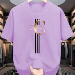 ⁦Men's Casual Calvin Print T-Shirt - Black with Golden Stripe Design, Comfortable Polyester Crew Neck Tee for Everyday Streetwear, Summer Essential⁩ - الصورة ⁦16⁩