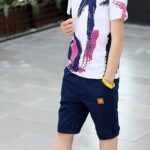 ⁦Boys' Summer Casual Sportswear Set - Breathable Cotton Blend T-Shirt & Shorts with Letter Print, Machine Washable, Perfect for Outdoor⁩ - الصورة ⁦13⁩