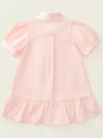 aiLe Rabbit Girls' Elegant Summer Dress - Pink with Bunny Embroidery, Ruffle Hem, Short Sleeve, Button-Up Collar, Non-Stretch Fabric, Perfect for Casual Wear, Cute Summer Dresses - Image 3
