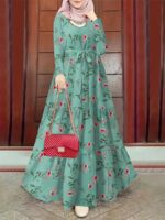 ⁦2023 New Women's Elegant Middle Eastern Abaya - Black Floral Print with Red Flowers, Long Sleeve Lace-Up Modest Dress, Machine Washable for Spring Summer Fall, Abaya Dress Fancy, Comfortable Modestwear, No Stretch Fabric, Muslim Fashion, Fancy Design, Bre⁩ - الصورة ⁦2⁩