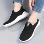 ⁦[Breathable Knit Sneakers] Lightweight Breathable Women's Knit Sneakers - Soft Sole Casual Shoes, Lace-Up Low-Top in Pink, White, Gray, Black - Comfortable Sporty Trainers for All Seasons⁩ - الصورة ⁦9⁩