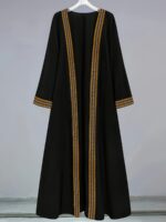 Elegant Solid Color Lace Trim Long Robe for Ramadan, Polyester, Machine Washable - All Seasons, Middle Eastern, 6230, Middle East Special Project Style, ALL/Global/All
