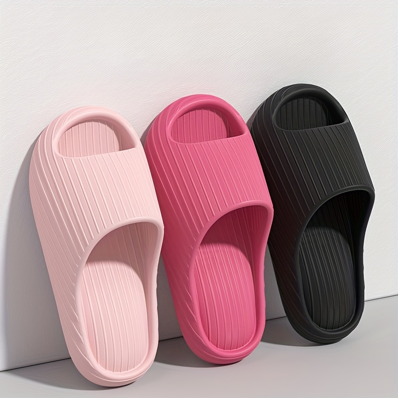 df56f5be-d718-4659-bf28-80666a289f5a.jpg Women's Comfort Slides - Non-Slip, Durable Thick Sole EVA Sandals for Indoor & Bathroom Use, Solid Color Open Toe Summer Shoes - Image 1