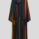 INCERUN Men's Islamic Arab Kaftan - Striped Print Long Sleeve Thobe, Loose Fit Full-Length Caftan for Casual & Sleepwear, Breathable Machine-Washable Spring/Summer Pajama Dress, Muslim Dress