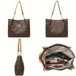 ⁦Women'S PU Vintage M Printed Character, M Retro Hardware Accessories, Large Capacity Spring And Summer Travel Vacation Zipper Switch Shoulder Bag, Crossbody Bag, Handbag, Tote Bag, Available in Three Colors.⁩ - الصورة ⁦5⁩