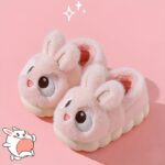 Cozy & Cute Cartoon Rabbit Plush Winter Slippers for Girls - Soft, Warm Fleece-Lined Indoor Shoes with Thick Rubber Sole, Pink, Perfect for Autumn & Winter, Cute Slippers - Image 5
