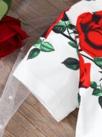 ⁦Single Piece Girls' Floral Print Dress - Bright Polyester Knit, Casual Fit, Suitable for Spring/Summer - Machine Washable, Girls' Clothing⁩ - الصورة ⁦4⁩