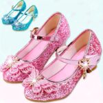 Girls' Sparkling Rhinestone Bowknot High Heels - Pink Princess Pumps with Crystal Embellishments, Comfortable Rubber Sole, Perfect for Weddings, Pageants, and Formal Events, Dressy Shoes | Sparkling Heels | Sparkling Details