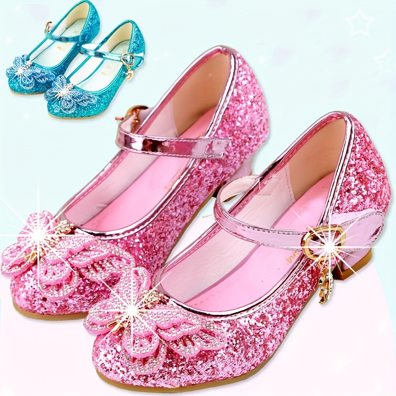 e12f9b90-d533-4865-b1e7-770278464ce1.jpg Girls' Sparkling Rhinestone Bowknot High Heels - Pink Princess Pumps with Crystal Embellishments, Comfortable Rubber Sole, Perfect for Weddings, Pageants, and Formal Events, Dressy Shoes | Sparkling Heels | Sparkling Details - Image 1