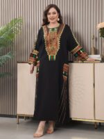 ⁦Oriental Embroidered Arab Plus Size Women's Elegant Dress JALABIA Round Neck Traditional Ethnic Style 2025 Spring Summer. RAMADAN Ramadan, Eid al Adha Eid Al-Adha⁩ - الصورة ⁦6⁩