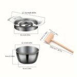 Stainless Steel Pomegranate Seed Removal Set - Durable Metal Fruit Peeler and Seed Extractor Tools, Easy-to-Use Office and Dining Food Prep Accessories, Includes Bowl and Wooden Mallet (1 Set) - Image 7