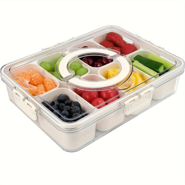Reusable Snack Container with Lid And Handle, 8 Compartments Dividers Multi-purpose Party Platter, Perfect for Barbecue, Picnic, Portable Snack Storage Box for Candy, Fruit, Nuts, Best for Christmas, Perfect for Thanksgiving