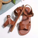 Women's Casual Flat Sandals - Adjustable Cross Strap Open-Toe Summer Shoes with Rubber Sole, Synthetic Cover Upper & Fabric Lining for Office, Outdoor, Beach - Classic Solid Color Design, Office Sandals | Classic Sandal Design | Stylish Synthetic Sandals, - Image 3
