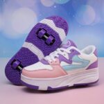 ⁦Fashion Roller Skates - Pink & White Low-Top Sneakers with Retractable Four-Wheel Design, Comfortable EVA Insole, Durable TPR Sole, Stylish Casual Shoes for Teens & Adults, All-Season Wear, Sports Casual Shoes | Midtop Sneakers | Fabric Upper Sneakers⁩ - الصورة ⁦17⁩