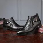1Pair Men'S Vintage Classic Mid-Top Casual Business Dress Boots with Side Zipper - Comfortable Faux Round Toe Rubber Sole for All Seasons - Image 3