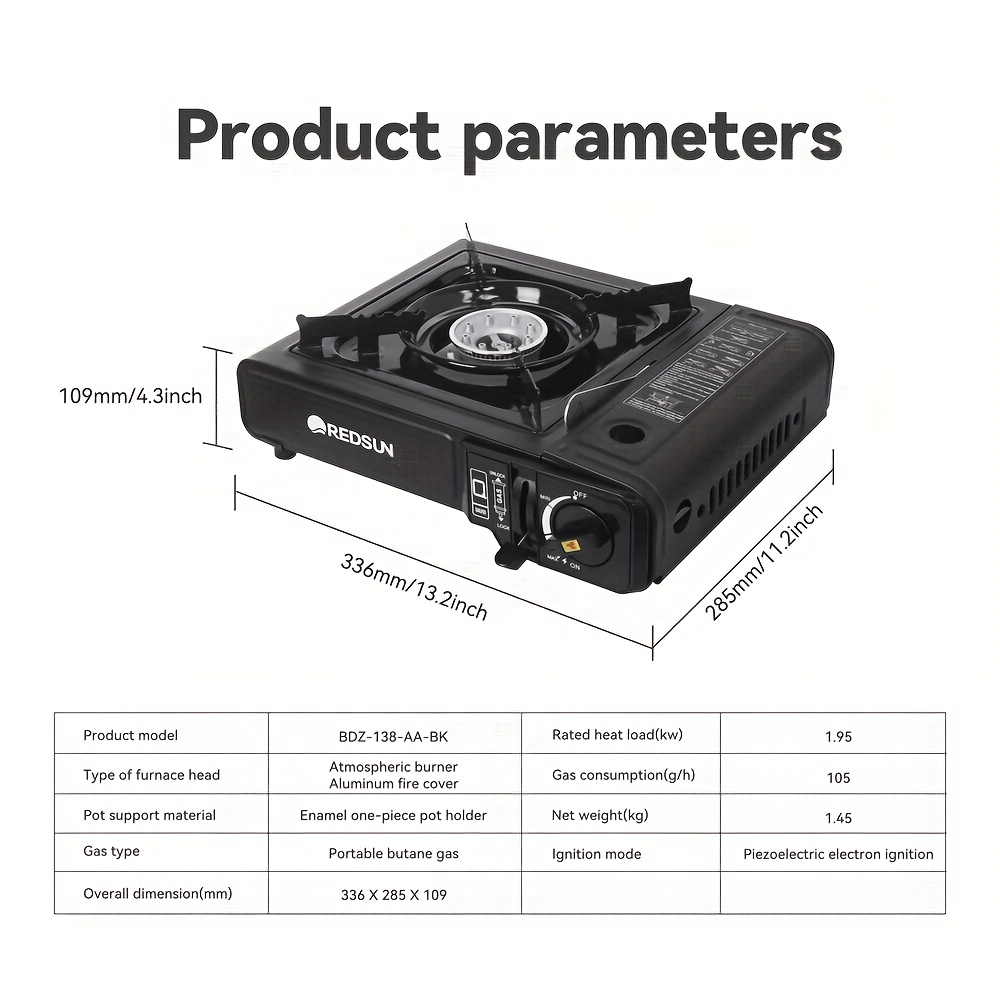 e4eb77d5-9798-42b6-b695-c01859eb81f5.jpg REDSUN Portable Butane Stove Set - Compact Desktop Gas Stove with Auto-Off Safety Feature, Patented Large Pot Design, Ideal for Picnics, BBQs, Hot Pots, Camping, RVs & More - High-Quality Iron Construction, Portable Stov - Image 1