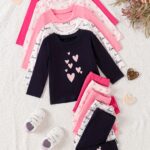 10pcs Set for Baby Girls Featuring Casual Long-Sleeve Tops And Long Pants, Adorned with Vibrant And Cute Sweet Heart Letter Prints. This Comfortable And Stretchy Outfit Is Perfect for Daily Wear Or Outdoor Play During The Spring And Autumn Seasons, for Ou