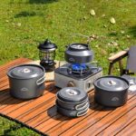 JetBeam Water Bottle Set Pot for 3-4 People Camping Pot and Pan Outdoor Cooking Utensil Portable Combo Kit, Easy to Carry and Space-Saving, Cookware, Frying Pan, Kettle, Foldable Storage, Includes Bowl, Wooden Spatula, Soup Ladle, Dishcloth