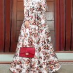 Ramadan Floral Print Crew Neck Burqas, Elegant Long Sleeve Maxi Dress, Women's Clothing