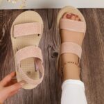 Women's Solid Color Flat Sandals, Casual Open Toe Summer Shoes, Lightweight Ankle Strap Sandals - Image 4