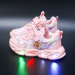 Girls' Cute Cartoon LED Sneakers - Light-Up Running Shoes with Glitter, Pink & Blue Design, Low-Top Buckle Closure for Kids, Perfect for Fall Season, Cartoon Character Shoes | Glittery Sneakers | Synthetic Upper, Sneakers for Girl - Image 9