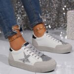 ⁦[Everyday Comfort] Women's Leopard Print Star Sneakers, Casual Lace-Up Low Top Shoes with Round Toe, Fabric Upper & Mesh Inner, PVC Sole, Polyurethane Insole - Spring Fashion, Everyday Shoes|Leopard Print Sneakers|Artificial Cover Sneakers⁩ - الصورة ⁦7⁩
