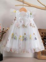 Girls' Dreamy 3D Butterfly Wings Dress - Sweet and Colorful Floral Embroidered Tulle Princess Skirt for Summer Birthday Parties - Image 3