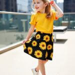 ⁦Girls' Sunflower Print Short Sleeve Top + Skirt Set, Summer Two-Piece Outfit for Everyday Wear/Vacation/Party, Suitable for Children Aged 3-10⁩ - الصورة ⁦12⁩