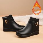 ⁦1Pr ZOLNEI Women'S Winter Snow Boots, Casual Round Toe Dress Boots with Zipper Closure, Flat Block Heel, Faux Upper, Fabric Lining, PU Sole, Warm Fleece-Lined, Non-Slip for All Seasons⁩ - الصورة ⁦2⁩
