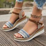 Women's Elegant Platform Sandals, Ankle Buckle Strap Comfort Walking Shoes, Wedge Beach Shoes - Image 3