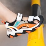⁦Boys' Summer Sports Sandals - Breathable, Non-Slip Sole, Hook-and-loop Fastener Strap, Durable with Striped Pattern⁩ - الصورة ⁦5⁩
