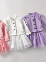 ⁦Girls' Casual Floral Dress with Long Sleeve Jacket Skirt Set⁩ - الصورة ⁦11⁩