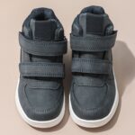 ⁦Boys Mid-Top Fashion Sneakers Sports Casual Shoes with Hook and Loop Fastener Closure, Solid Color, All-Season Comfort, Training and Daily Wear, Splicing Design with Sewing Thread - PU & Fabric Upper, Fabric Lining, TPR Sole⁩ - الصورة ⁦9⁩