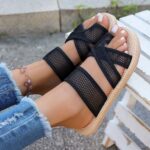 ⁦Stylish Women's Summer Sandals - Breathable Mesh Slip-On Flats with Toe Loop, Comfortable EVA Sole for Casual Outdoor Wear, Strappy Sandals⁩ - الصورة ⁦8⁩
