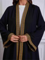 ⁦Elegant Solid Color Lace Trim Long Robe for Ramadan, Polyester, Machine Washable - All Seasons, Middle Eastern, 6230, Middle East Special Project Style, ALL/Global/All⁩ - الصورة ⁦4⁩
