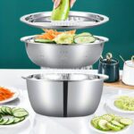 3pcs Stainless Steel Kitchen Set with One-Piece Grinder, Multi-Function Filter and Mixing Bowl - Perfect for Cleaning and Slicing Fruits, Vegetables, Cheeses | Food Safe with Drainage System, Ideal for Home Cooking, Kitchen Grinder - Image 4