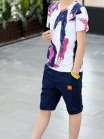 ⁦Boys' Summer Casual Sportswear Set - Breathable Cotton Blend T-Shirt & Shorts with Letter Print, Machine Washable, Perfect for Outdoor⁩ - الصورة ⁦3⁩