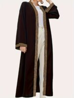 ⁦Elegant Solid Color Lace Trim Long Robe for Ramadan, Polyester, Machine Washable - All Seasons, Middle Eastern, 6230, Middle East Special Project Style, ALL/Global/All⁩ - الصورة ⁦7⁩