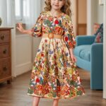 Mixed Floral 3/4 Sleeve Holiday Dress For Girls, Summer Going Out Casual Dresses, Gift - Image 7