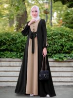 Middle Eastern Casual Long Dress Muslim Ramadan Color-Contrast Waistband Tuck-in Headed Elegant Outing Dress Abaya (without Headscarf) - Image 3