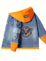 Cartoon Eagle Anime Hooded Denim Jacket for Truck Driver Cosplay, Denim Sweatshirt. - Image 4